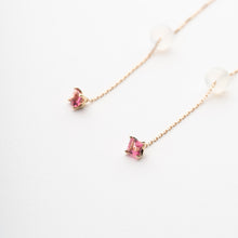 画像をギャラリービューアに読み込む, K10YG pink tourmaline chain pierced earrings ピンクトルマリン チェーンピアス