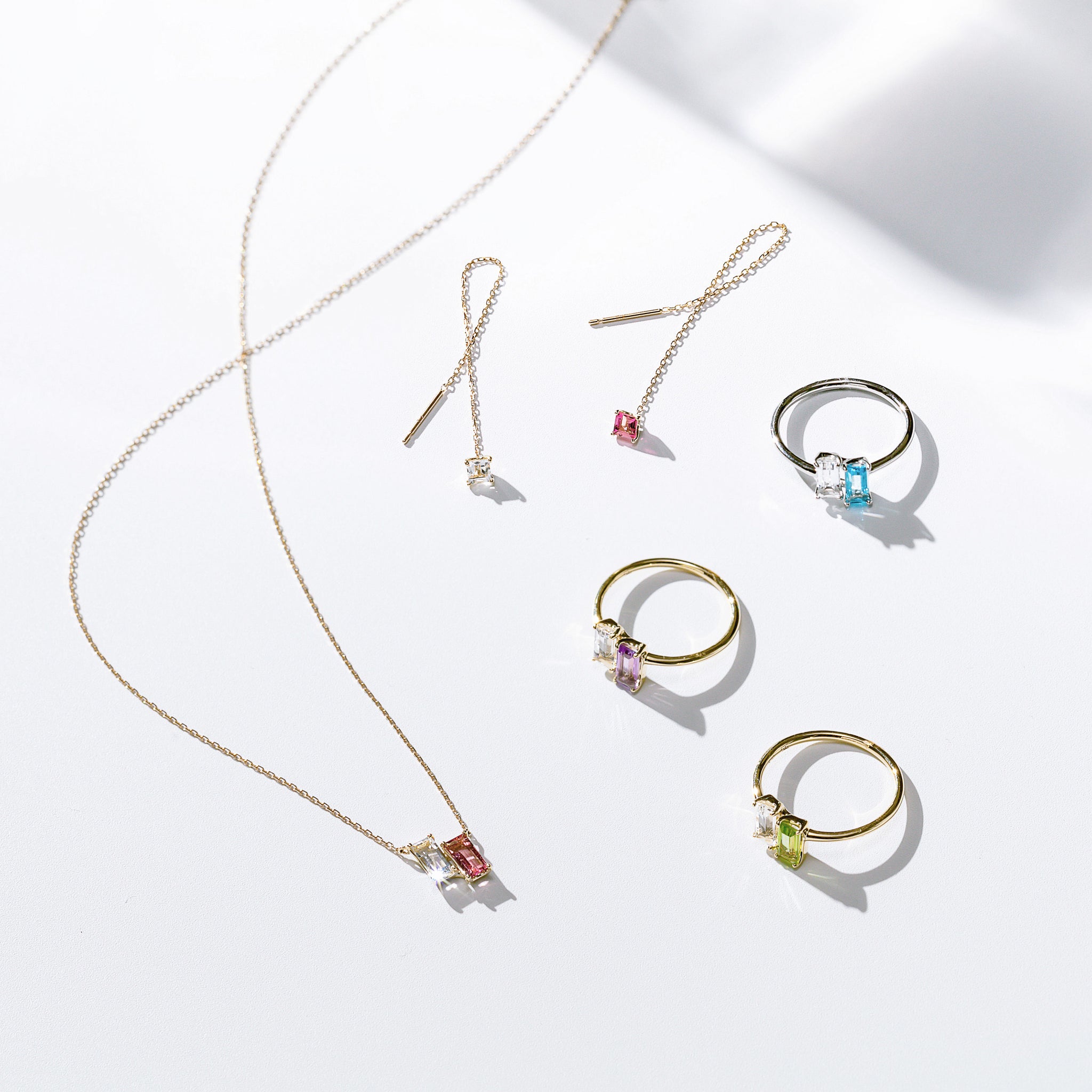 K10YG pink tourmaline chain pierced earrings ピンクトルマリン