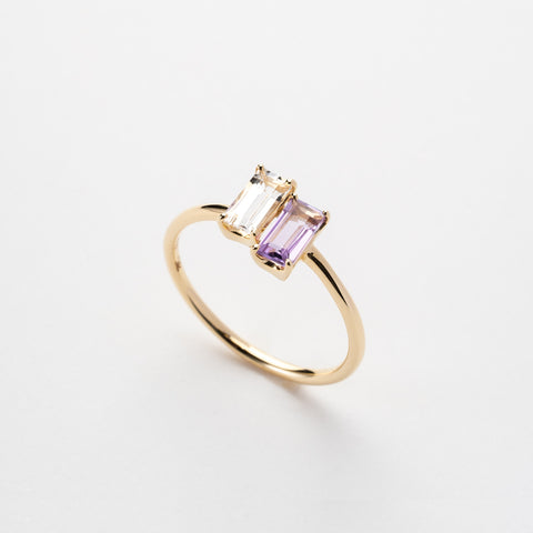 K10YG white quartz & pink amethyst ring ホワイトクォーツ ＆ ピンクアメシスト リング