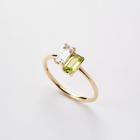 K10YG white quartz & peridot ring ホワイトクォーツ ＆ ペリドット リング