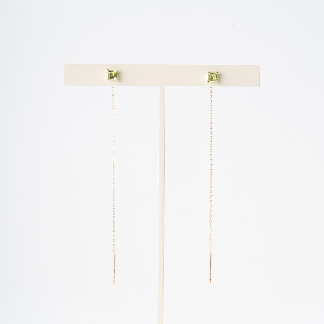 K10YG peridot chain pierced earrings ペリドット チェーンピアス