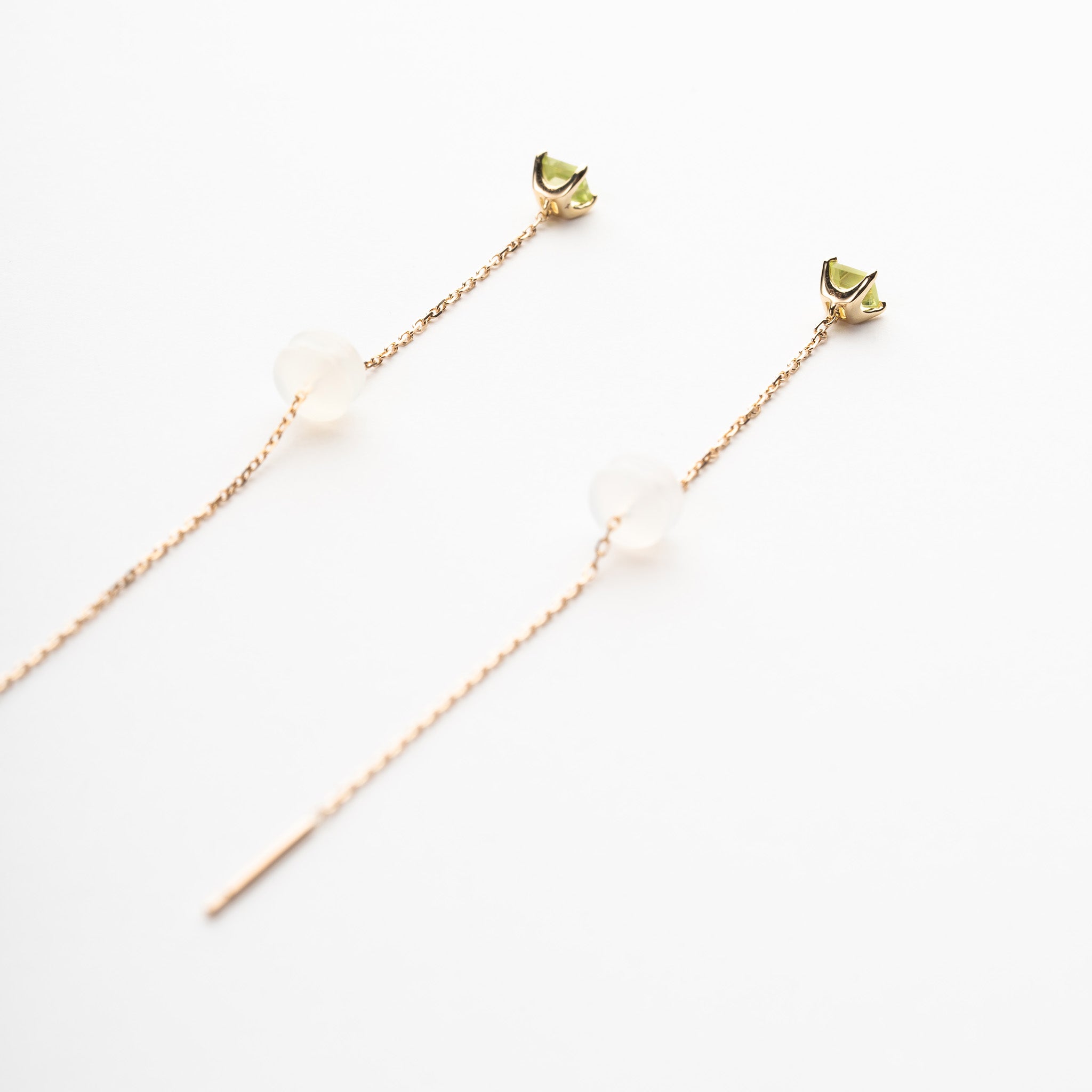 K10YG peridot chain pierced earrings ペリドット チェーン