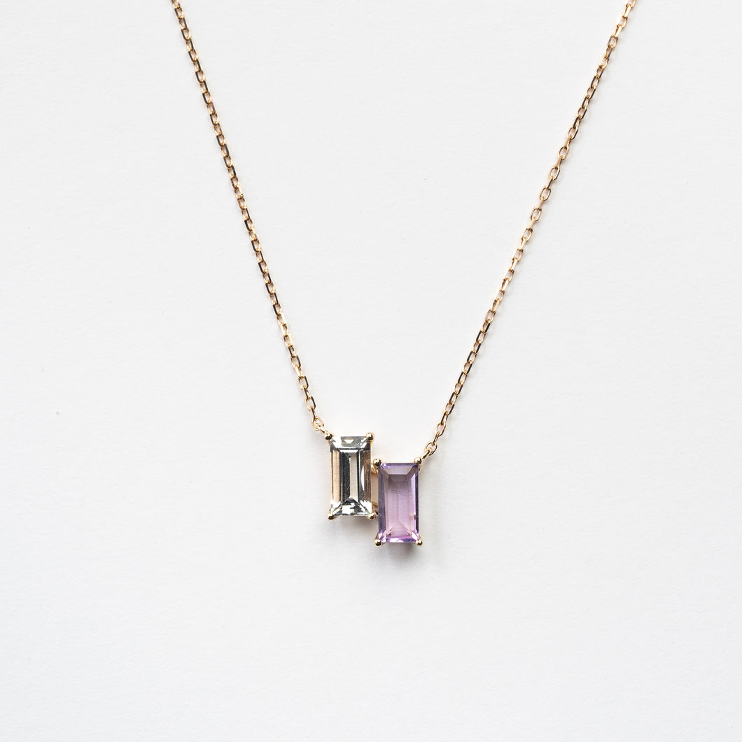 K10YG white quartz & pink amethyst necklace ホワイトクォーツ ＆ ピンクアメシストネックレス