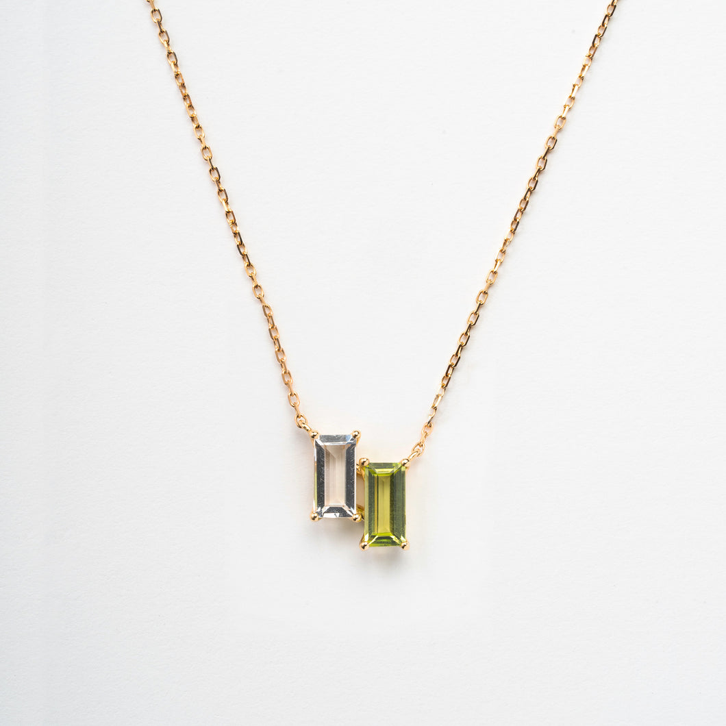 K10YG white quartz & peridot necklace ホワイトクォーツ ＆ ペリドット ネックレス