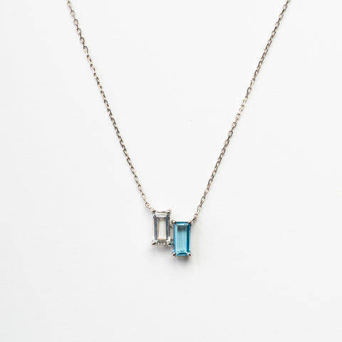 PT900 white quartz & blue topaz necklace ホワイトクォーツ ＆ ブルートパーズ ネックレス