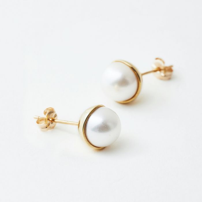 K10YG AKOYA pearl stud pierced earrings イエローゴールド アコヤ